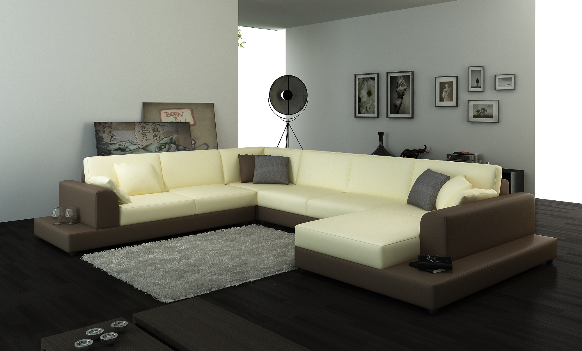 Wohnlandschaft Wohnzimmer Ecksofa Leder Sofa Couch Polster Sitz